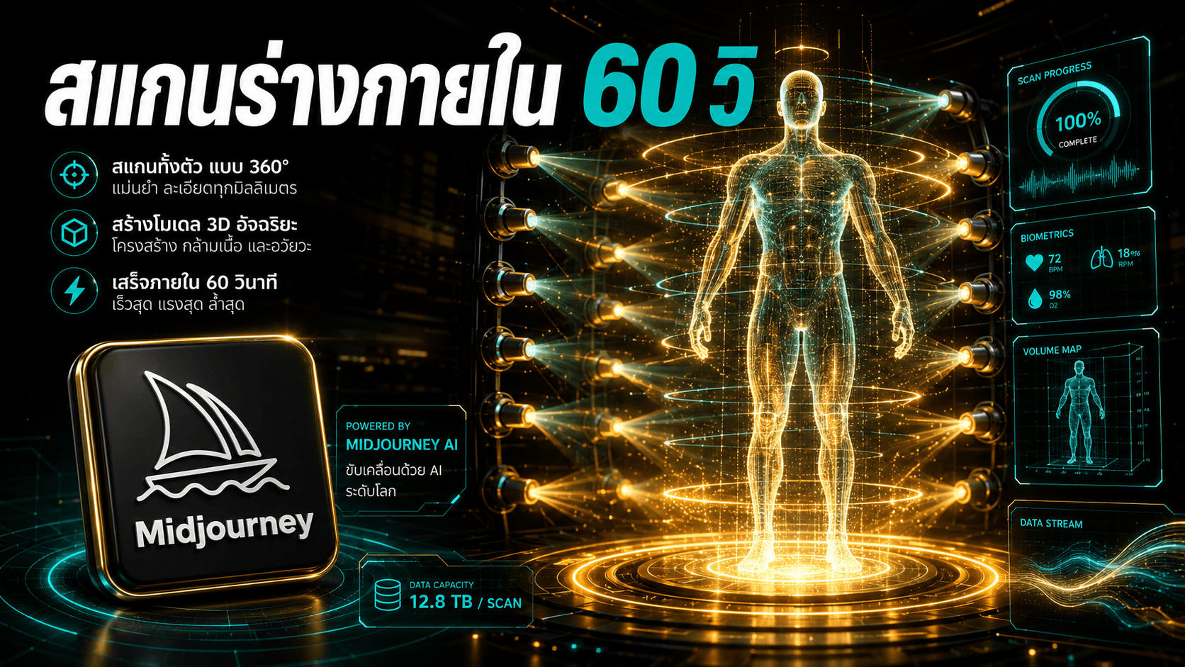 Midjourney หักเลี้ยวสู่การแพทย์ — เครื่องสแกนร่างกายในน้ำ 60 วินาที และ Midjourney Spa