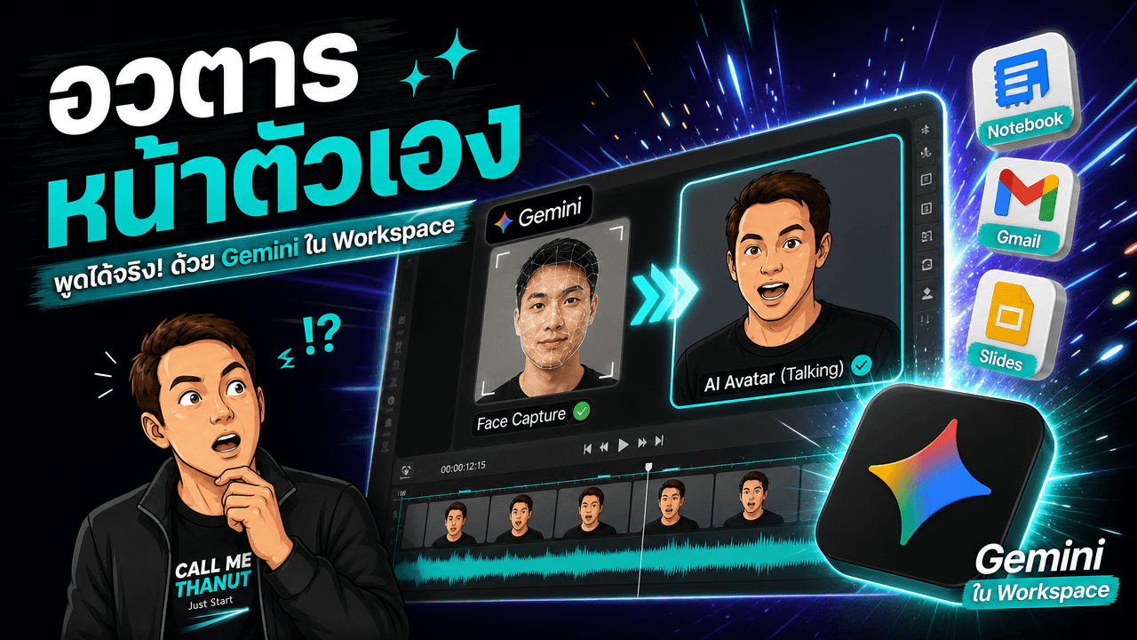 Gemini แทรกเข้าทุกแอป Workspace — อวตารหน้าตัวเองใน Vids, เปลี่ยนชื่อเป็น Gemini Notebook, แถบแก้อีเมลใน Gmail