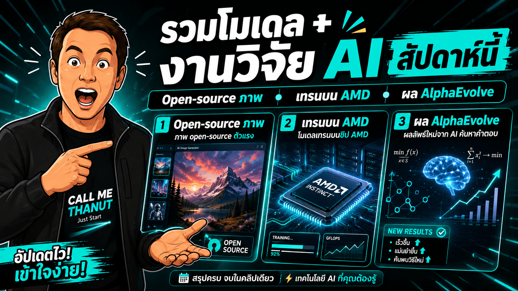 "รวมโมเดลและงานวิจัย AI เปิดใหม่สัปดาห์นี้: ภาพ open-source ตัวแรง โมเดลเทรนบนชิป AMD และผล AlphaEvolve"